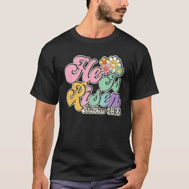 Camiseta Groovy Daisy He Is Risen Floral Jesus Christian Ea (Anverso)