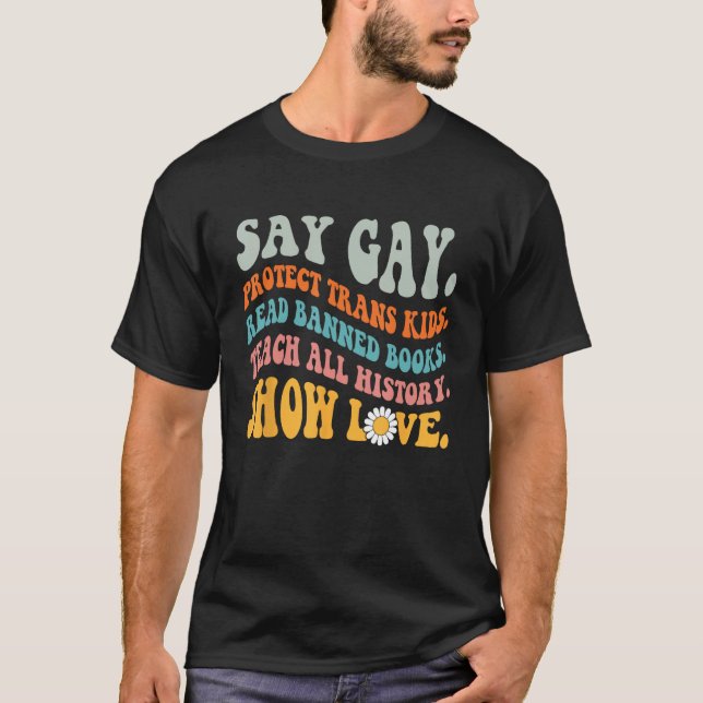 Camiseta Groovy dice que los niños trans para proteger a lo (Anverso)