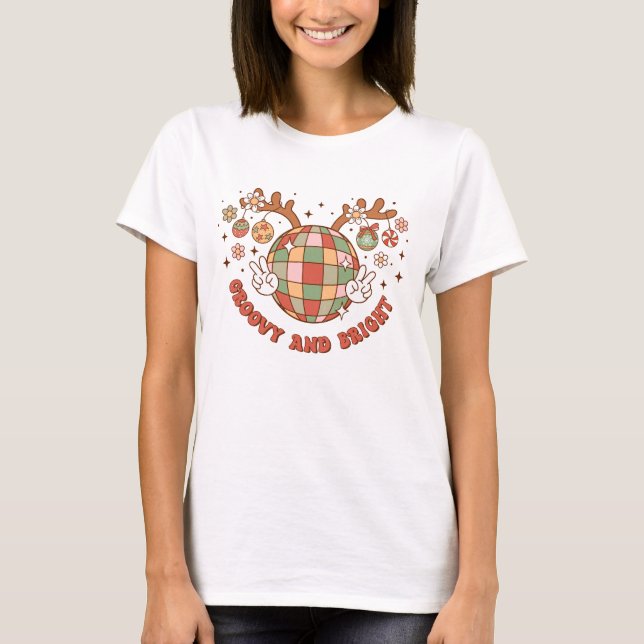Camiseta Groovy Disco Ball Reindeer T-Shirt (Anverso)