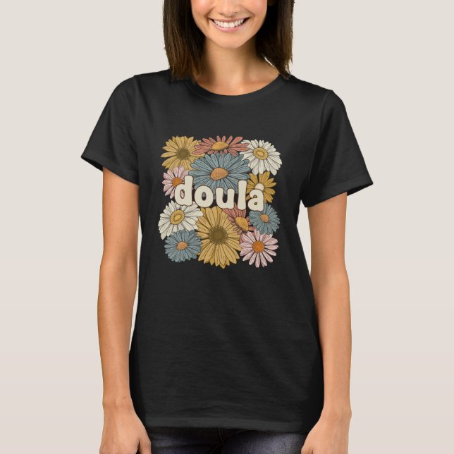 Camiseta Groovy Doula Flowers Postpartum Doula (Anverso)