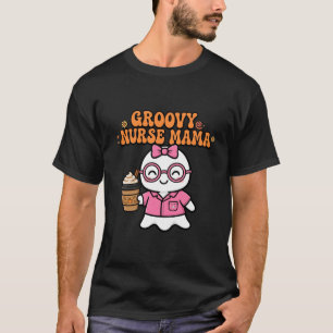 Camiseta Groovy Enfermera Mama Retro Rosa Halloween Espeluz