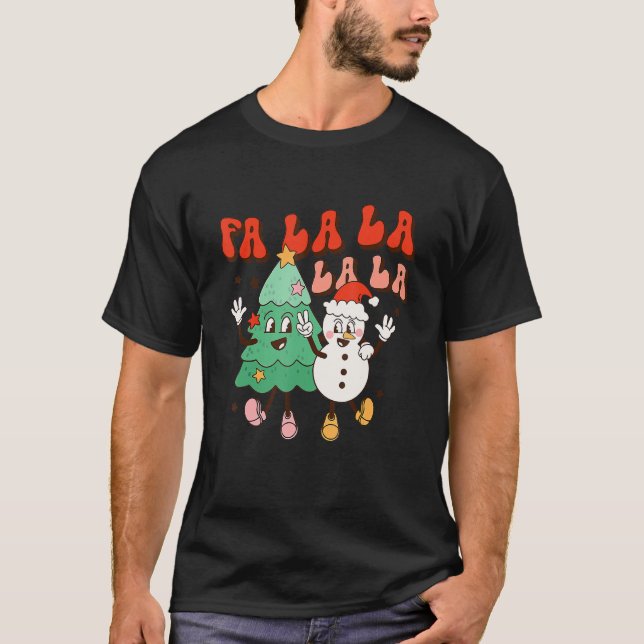 Camiseta Groovy Fa La La Navidades Cuelgan Árbol de navidad (Anverso)