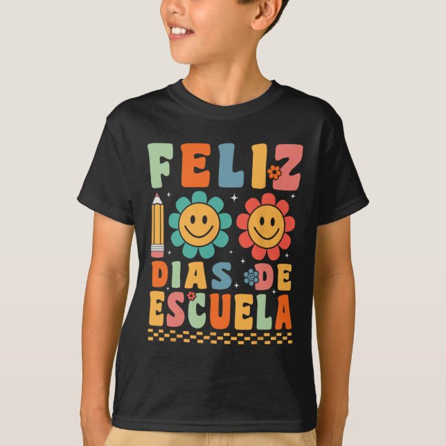 Camiseta Groovy Feliz 100 Dias De Escuela Groovy 100 días (Anverso)