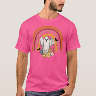 Camiseta Groovy Floral Fantasma Cute Halloween Gráfico Arco