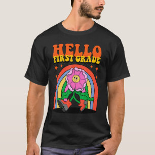 Camiseta Groovy Flower Back To School Hello First Grado Rai