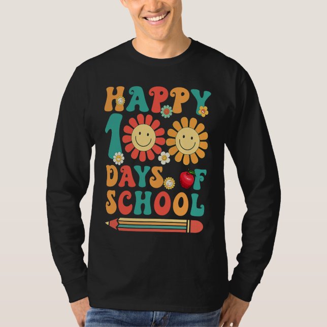 Camiseta Groovy Flower Happy 100 Days Of School  Teacher Ki (Anverso)