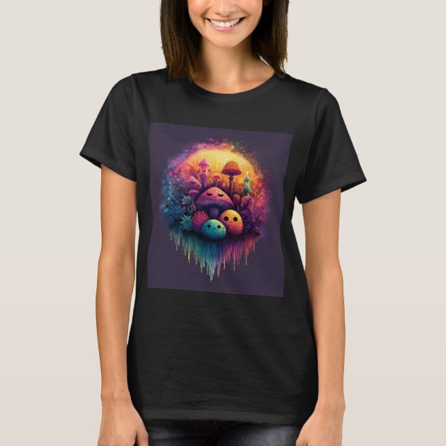 Camiseta Groovy Fun Mushrooms Women’s Black T-Shirt (Anverso)