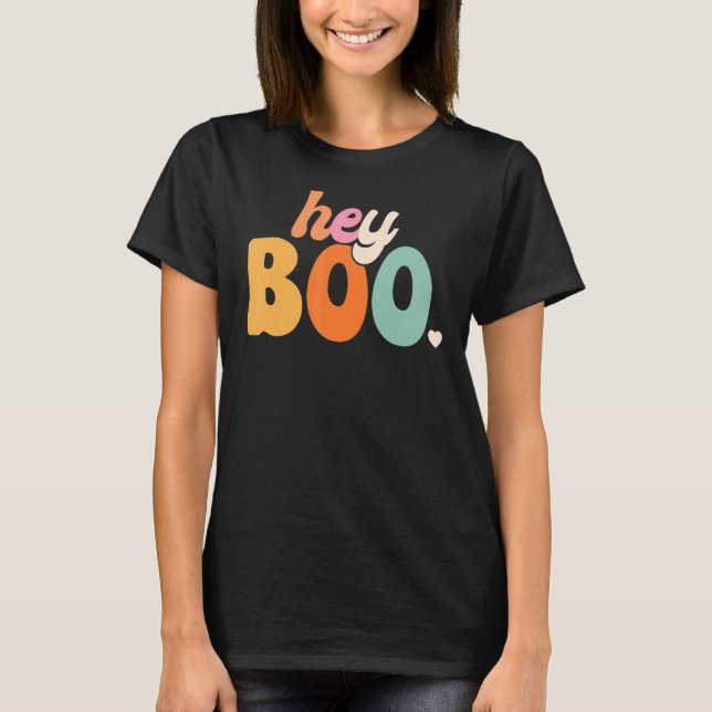 Camiseta Groovy Ghost Halloween Calabaza Cara Hey Boo Trend (Anverso)