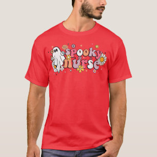 Camiseta Groovy Ghost Halloween Floral Spooky Nurse
