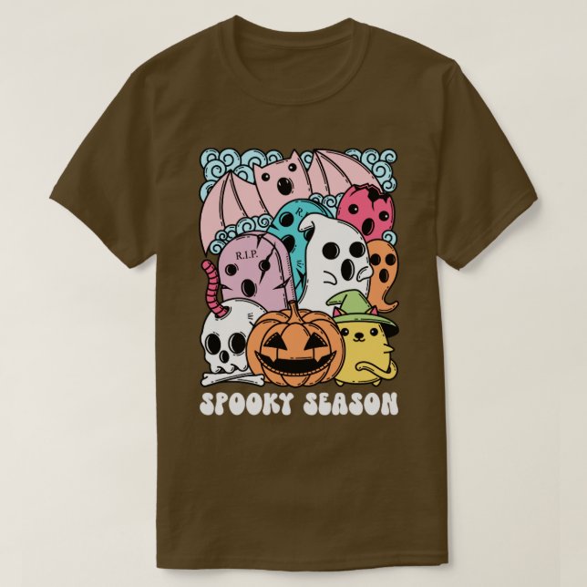 Camiseta Groovy Ghost Spooky Season Cute Groovy Halloween (Diseño del anverso)
