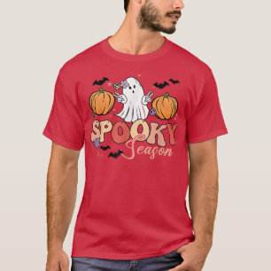 Camiseta Groovy Ghost Spooky Season Floral Pumpkin Hallowee