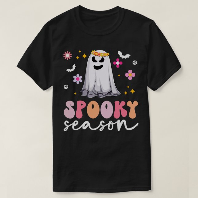 Camiseta Groovy Ghost Spooky Season Retro Halloween Hippie (Diseño del anverso)
