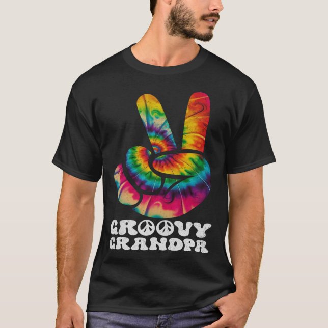 Camiseta Groovy Grandpa Hand Peace Sign Hippie Tie Dye (Anverso)