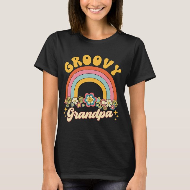 Camiseta Groovy Grandpa Rainbow Cumpleaños coincidente (Anverso)