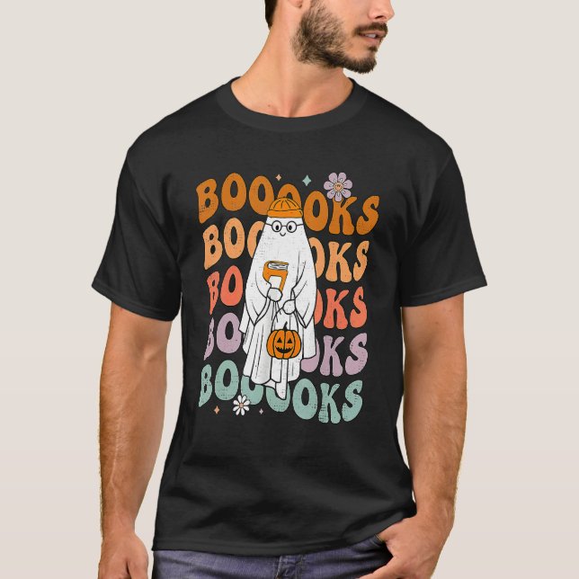 Camiseta Groovy Halloween Booooks Ghost Hippie Boo Reading  (Anverso)