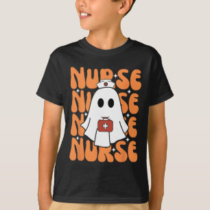 Camiseta Groovy Halloween Enfermera Fantasma Divertido disf