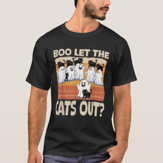 Camiseta Groovy Halloween Ghost Cats Boo Dejar que los gato