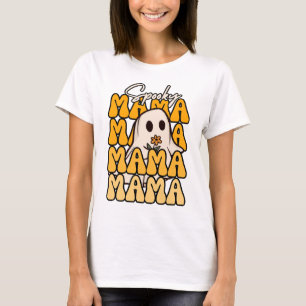 Camiseta Groovy Halloween Mama Flor Fantasma Halloween