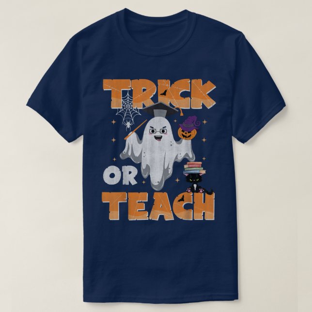 Camiseta Groovy Halloween Trick O Profesora De Teach Spooky (Diseño del anverso)