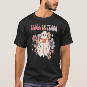 Camiseta Groovy Halloween Trick o Teach Retro Floral Ghost