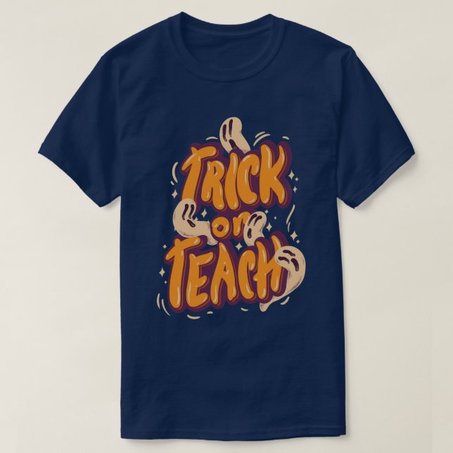 Camiseta Groovy Halloween Trick o Teach Retro Floral Ghost (Diseño del anverso)