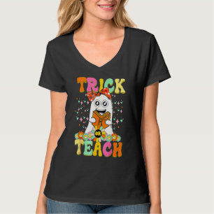 Camiseta Groovy Halloween Truco o Enseña Retro Floral Fanta