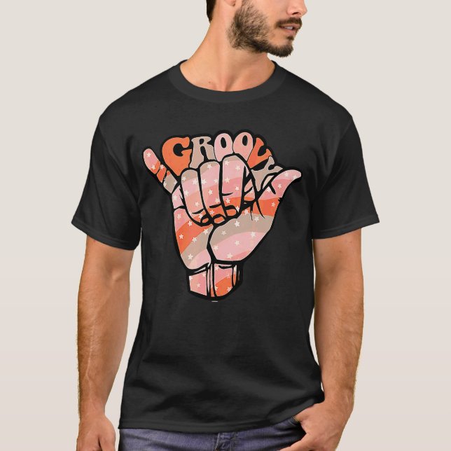 Camiseta Groovy Hang Loose Boho Hippie Retro Rótulo Posi (Anverso)