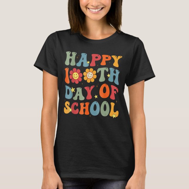 Camiseta Groovy Happy 100th Day Of School Cute Students Kid (Anverso)