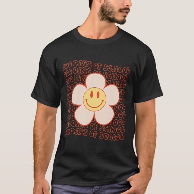 Camiseta Groovy Happy Face 100 Días De Curso Escolar 100 Da (Anverso)