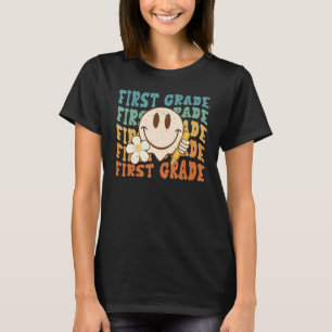 Camiseta Groovy Happy Face Smile estudiante de primer grado