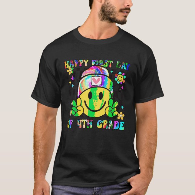 Camiseta Groovy Happy First Day Of 4Grado Tie Dye Back T (Anverso)
