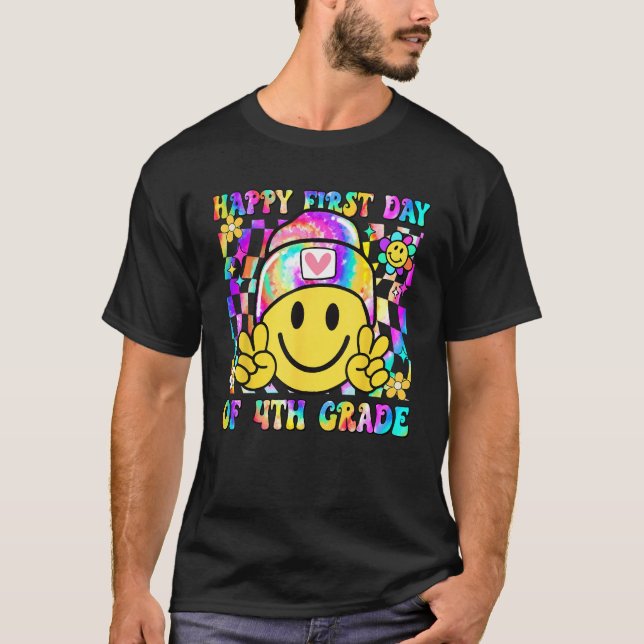 Camiseta Groovy Happy First Day Of 4th Grade Boys Girls Kid (Anverso)