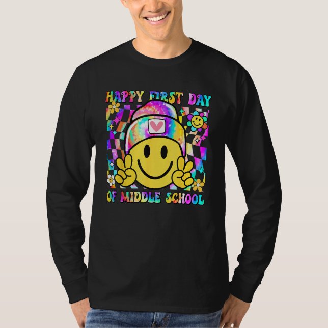 Camiseta Groovy Happy First Day Of Middle School Boys Girls (Anverso)