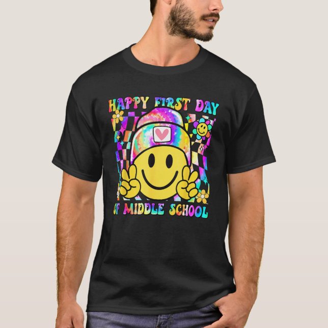 Camiseta Groovy Happy First Day Of Middle School Boys Girls (Anverso)
