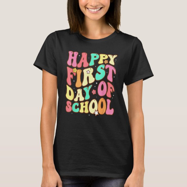 Camiseta Groovy Happy First Day Of School Welcome Back To S (Anverso)