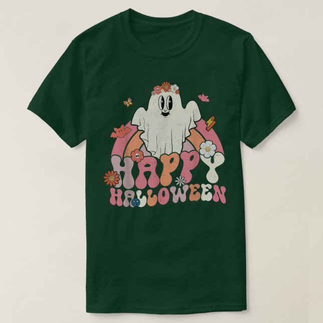 Camiseta Groovy Happy Halloween Rainbow Cute Ghost Boo Spoo (Diseño del anverso)