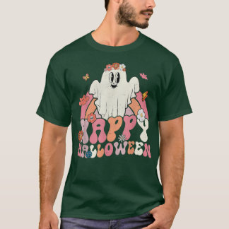 Camiseta Groovy Happy Halloween Rainbow Cute Ghost Boo Spoo