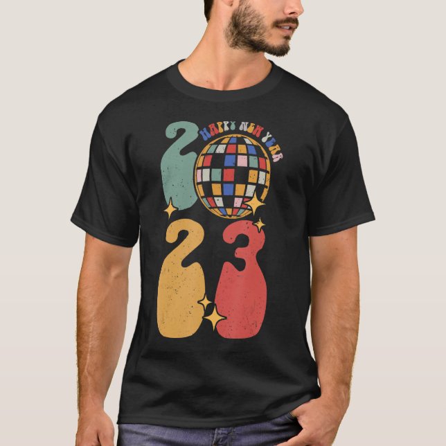 Camiseta Groovy Happy New Year 2023 Retro Disco Style (Anverso)