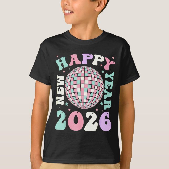 Camiseta Groovy Happy New Year 2026 Disco Ball New Years Ev (Anverso)