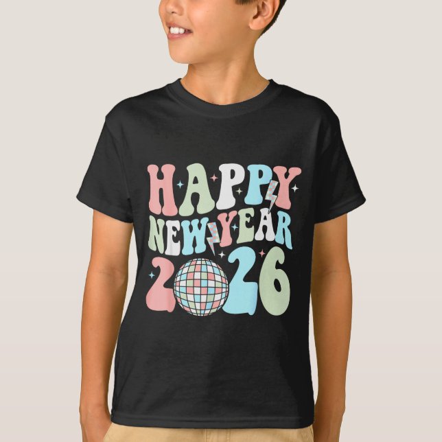 Camiseta Groovy Happy New Year 2026 Party Cute New Years Ev (Anverso)