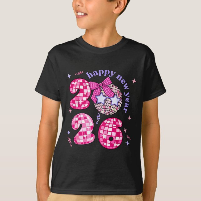 Camiseta Groovy Happy New Year Party 2026 Girls Kids Toddle (Anverso)