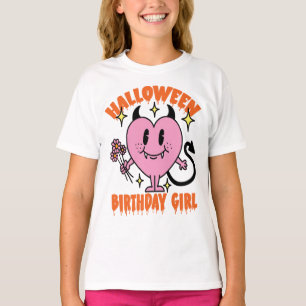 Camiseta Groovy Heart Ghost Halloween Cumpleaños Chica