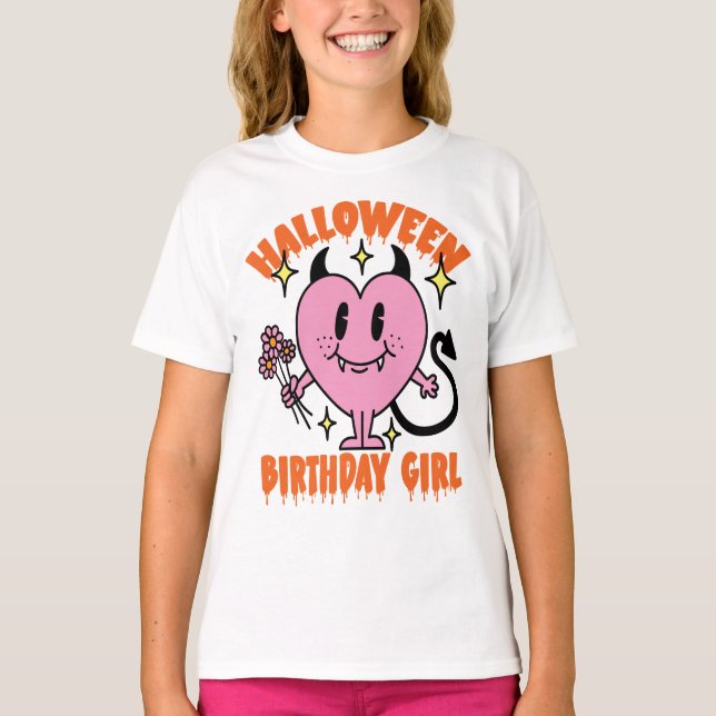 Camiseta Groovy Heart Ghost Halloween Cumpleaños Chica (Anverso)