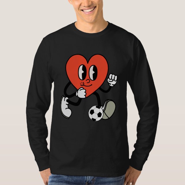 Camiseta Groovy Heart Playing Soccer Valentine's Day Soccer (Anverso)