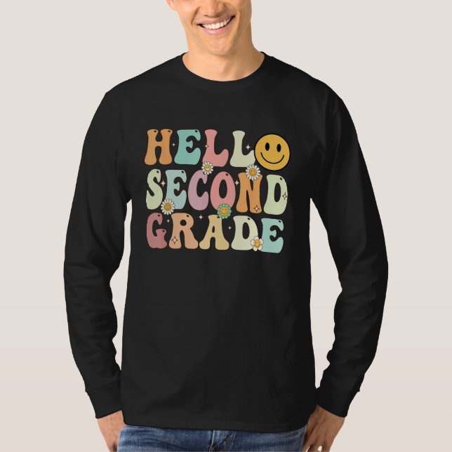Camiseta Groovy Hello 2nd Second Grade Back To School Teach (Anverso)