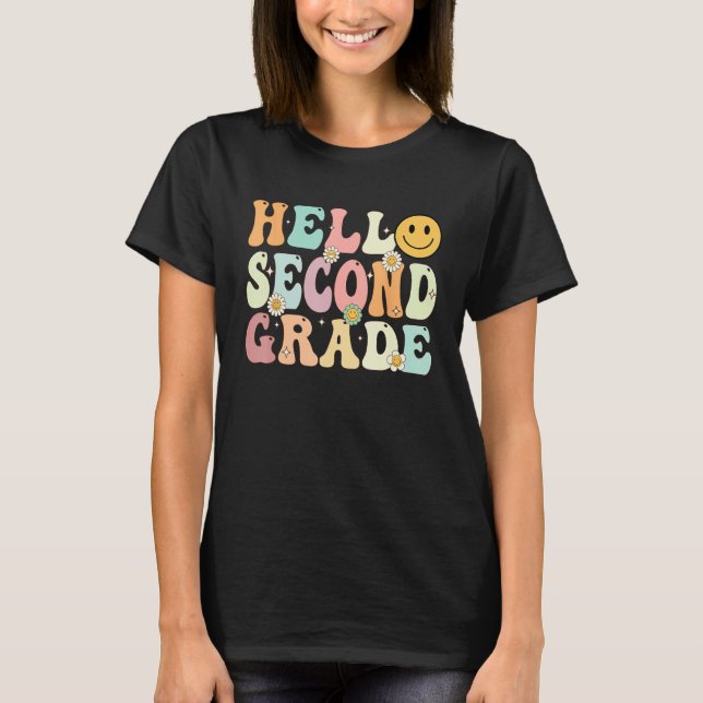 Camiseta Groovy Hello 2nd Second Grade Back To School Teach (Anverso)