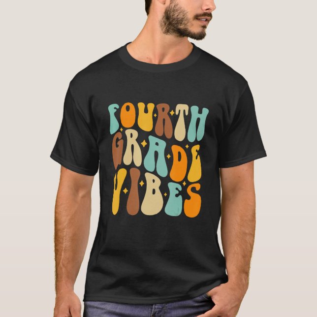Camiseta Groovy Hello 4º grado de profesor retro de vibraci (Anverso)