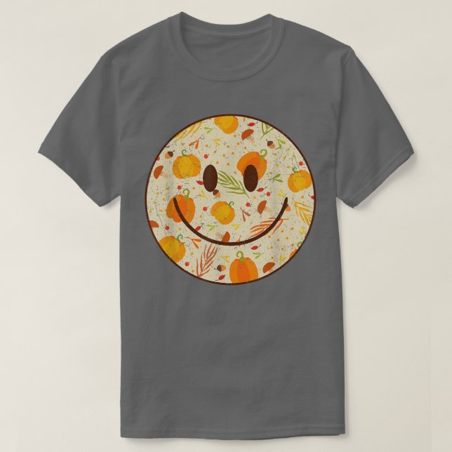 Camiseta Groovy Hello Fall Otoño Happy Face Happy Fall than (Diseño del anverso)