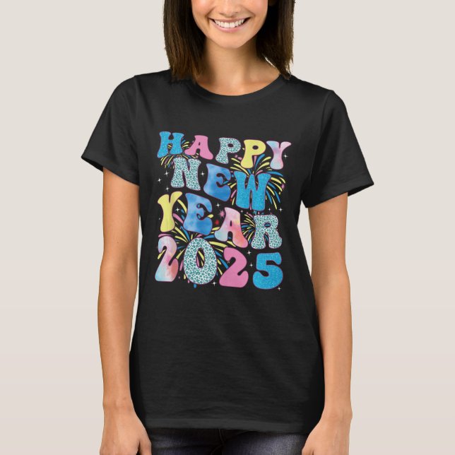 Camiseta Groovy Hello New Year 2025 Family Matching Celebra (Anverso)