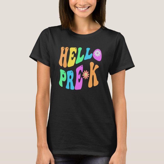 Camiseta Groovy Hello Prek Teacher Purple Pre K Retro (Anverso)